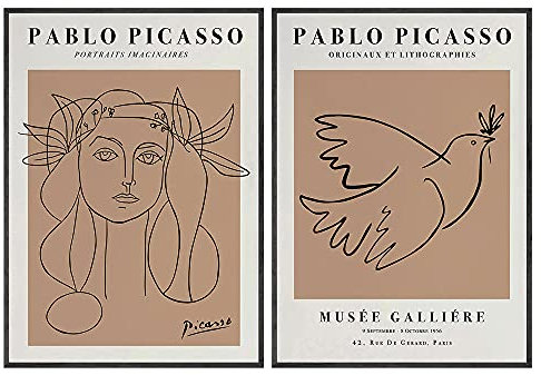 SHINERING Wandkunst Leinwand Malerei Picasso Matisse Taube Mädchen Blume Nordic Poster Und Drucke Wandbilder Für Wohnzimmer Wohnkultur 60*80cm Gerahmt