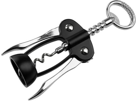Fackelmann 49761 Tire-bouchon à levier, Ouvre-bouteille de vin à levier, Décapsuleur, Noir mat, Plastique, Acier, 16,5x5,6cm
