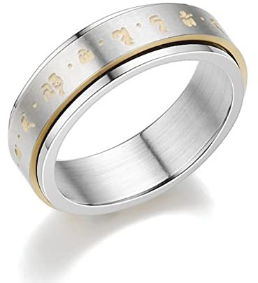 Stfery Ringe Edelstahl 6MM drehbares sechsstelliges Mantra Damen Ringe Silber Ring Hochzeit zum Valentinstag, 67 (21.3)