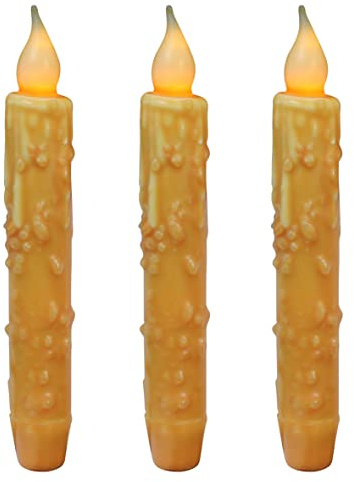 CVHOMEDECO. Real Wax Hand Dipped Battery Operated LED Timer Taper Candles Rustic Primitive Flameless Lights Decor, 6.75 Inch, Orange, 3 PCS in a Package