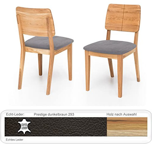 expendio 6X bequemer Holzstuhl Norea 2 Polsterstuhl Esszimmerstuhl Küchenstuhl Massivholzstuhl Verschiedene Varianten, Holzart:Kernbuche geölt, Bezugstoff:Prestige Leder Dunkelbraun