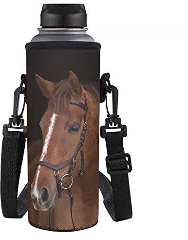 HUIACONG Brown Horse Water Bottle Holder with Strap for Walking Hiking, 750 Ml-1000 Ml Water Bottle Carrier Kids School Crossbody Water Bottle Insulated Neoprene