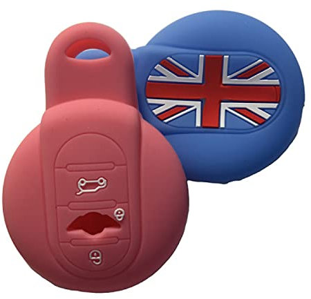 LCFZDQ Silikon-Autoschlüssel-Abdeckkappen-Set, Tasche, Schlüsselabdeckung, passend für BMW Mini Cooper 2014 2015 F55 F56 3-Knopf-Schlüssel, Rosa