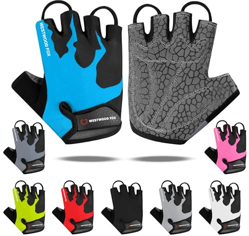 WESTWOOD FOX Cycling Gloves Half Finger Unisex Padded Grips Palm Bicycle Summer Riding MTB Bike Gloves for Men Women Non-Slip Fingerless Short Mountain Bike Ride Sports Hiking Mitts Climbing Gym