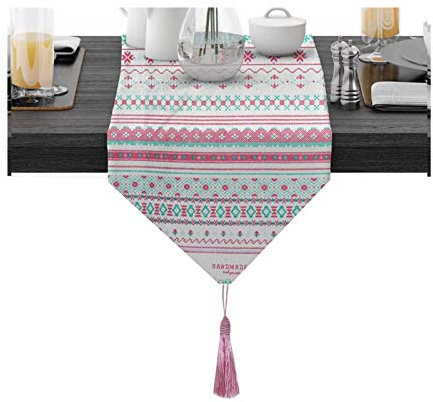 EHOMERY Tischband Kariert, Tischband Rosa Geometrie Blume Tischläufer Cotton 30x140CM