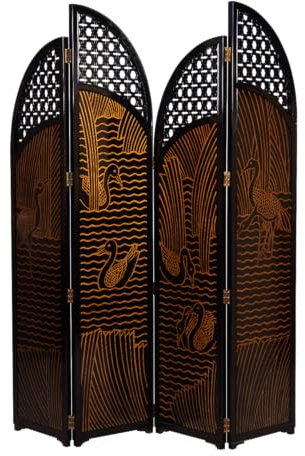Casa Padrino Luxus Raumteiler Schwarz/Gold Enten im See Motiv 184 x H 206 cm - Vintage Style Paravent
