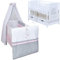 Generisch Baby Delux Babybett Komplett Set Mia umbaubar zum Juniorbett weiß 120x60 Matratze Schublade Schutzgitter Bettset Premium (Magic Stars Rosa)
