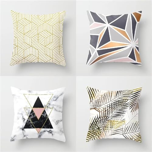Kissenbezug 70x70cm 4er Set Frühling Kissen Osterdeko Sofakissen Quadratische Doppelseitige Leinen Geometrie Gelb Grau Draußen Kopfkissen,für Sofa Schlafzimmer Wohnzimmer Auto Zuhause Dekokissen ZW149