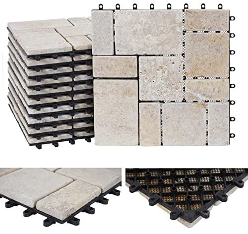 Mendler Baldosa de piedra HWC-K70, baldosa de suelo para balcón, terraza, piedra natural, 11 x 30 cm, 1 x 30 cm, color blanco