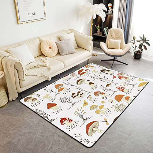 Cute Pilze Wetterfest Dekor Weich Teppich 100x150cm Cartoon Pilzes Teppich Kawaii Pilze WohnzimmerTeppich Wild Pilze Stuff Innenbereich Bodenmatte für Küche und Balkon Weiß Rot Outdoor Teppich