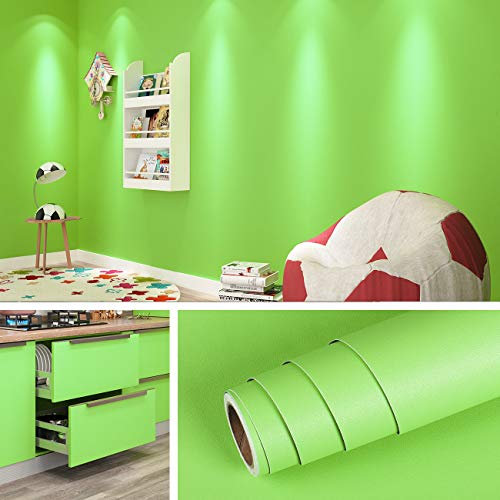 Livelynine Tapete Grün Uni Abwaschbar 40CMx10M Selbstklebende Tapete Grün Matt Kinderzimmer Schlafzimmer Wand Tapeten Kinder Klebefolie Grün Möbelfolie Küche Grün Matt Selbstklebende Folie Grün Rolle