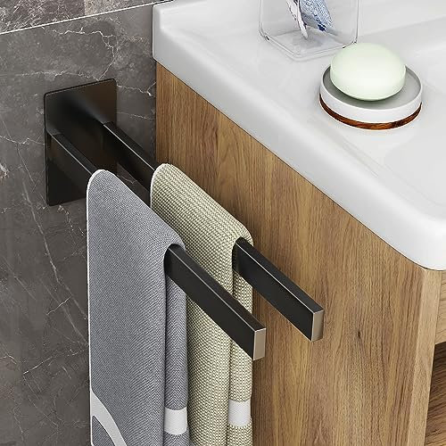 Giookuj Selbstklebend Handtuchhalter SUS304 Edelstahl Material Handtuchstange Doppel Handtuchhalter ohne Bohren Schwarz für Küche, Bad
