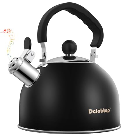 Premium Stainless Steel Tea Kettle for Stove Top - 2 Quart Classic Stovetop Teapot, Loud Whistle Kettle with Ergonomic Handle - Ideal for Hot Water & Tea,Coffee & Kitchen Decor(black)