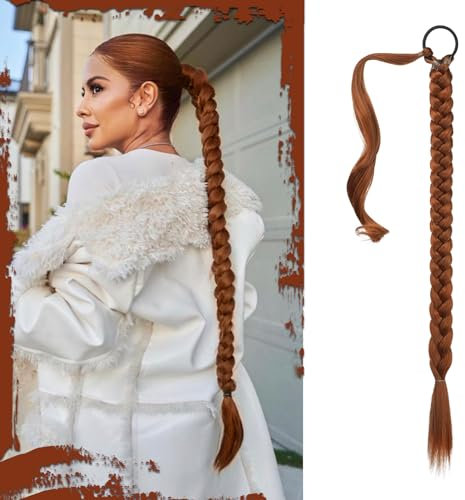 Sofeiyan Braid Extensions Pferdeschwanz Verlängerung mit Haargummi 66cm Lange Geflochtener Ponytail Verlängerung Kupferrot Natürliches Haarverlängerung Synthetisches Zopf Haarteil für Damen