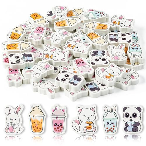 A1DIEE 60 Stück Milchtee Radiergummi für Kinder Cartoon Tier Kleiner Bleistift Radiergummi Zurück zur Schule Geschenke Schreibwaren Radiergummis Belohnungspreise für Schüler Lehrer Studenten