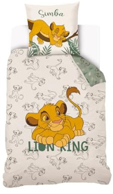 Disney - Housse de couette Le ROI Lion Simba 140x200 cm + 1 Taie d'oreiller 63x63 cm - 100% Coton - Ecru