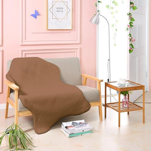 Teppich Wölkchen Fellteppich, Kunstfell Teppich Waschbar, Hasenfell Imitat, Kaninchenfell, Kurzfell - Flauschiger Teppich, Bettvorleger, Fell für Sofa - Braun - Fell 80x120cm