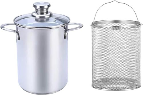 Marmites de Cuisson, marmite à Asperges de 4,2 L en Acier Inoxydable 304, cuiseur à Vapeur pour Asperges, légumes, pâtes, poêle à Frire à l'huile avec Panier et Couvercle pour la c