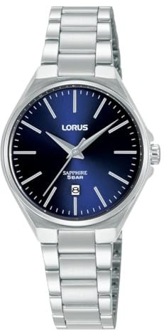 LORUS Damen Analog Quarz Uhr mit Edelstahl Armband,Silber/Blau