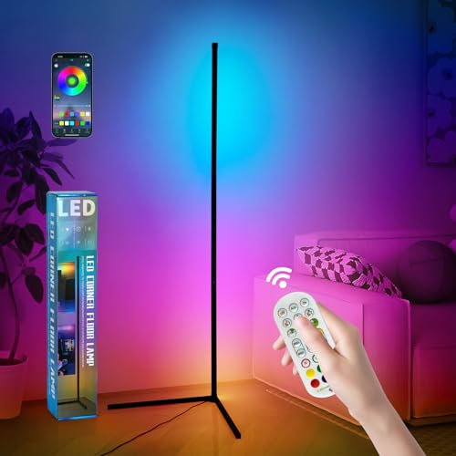 OTeedo Lampada da Terra RGB, Lampada Angolare LED, Lampada Ambientale da Gioco RGB con APP e Telecomando, 16 Milioni di Colori e Sincronizzazione Musicale, Funzione Timer (adattatore non incluso)