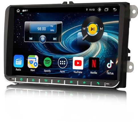 9 Zoll 8 Kern 4GB+64GB Android 14.0 DAB+ Autoradio Für VW Golf 5/6 Tiguan Jetta Passat Polo 6R Amarok Touran Caddy Skoda SEAT mit GPS Navigation CarPlay Android Auto WiFi 4G Bluetooth Canbus OPS Radar