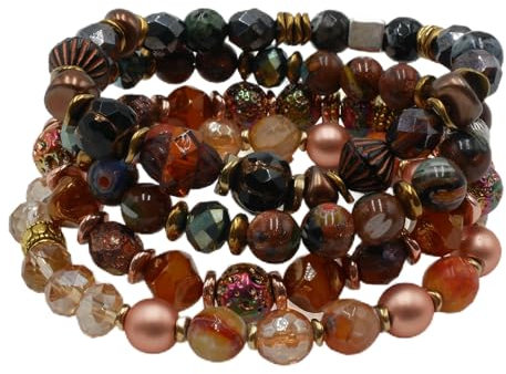 RUBY & ROSE Einzigartiges Perlenarmband - 4er Set - Handgefertigt - Hochwertige Perlen (Bezaubernde Rinde)