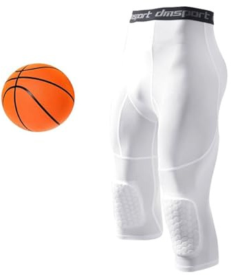 Pantalones Compresión 3/4 Pantalones Baloncesto con Rodilleras, Rodillera Leggings, Anticolisión, Leggings Frescos Y Secos, Fútbol, ​​Baloncesto, Ropa Interior Deportiva (White,S)