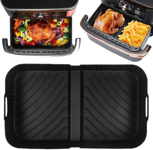 COLEESON Air Fryer Silicone Liners for Ninja Foodi Flexdrawer AF500UK, AF500UK Accessories, Reusable Silicone Liners for Dual Air Fryer AF500UK Inserts 10.4L Large (Black), 001-A