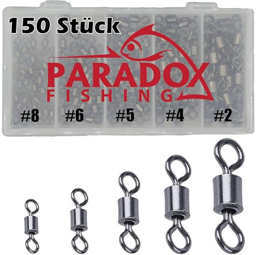Paradox Fishing Tönnchenwirbel Set 150 Stück I je 30St. #8/#6/#5/#4/#2 I Wirbel Angel Angeln Wirbel Angel-Zubehör Set Wirbelsortiment Angelwirbel