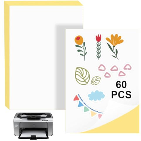 60 Hojas Papel Pegatina para Imprimir A4, Papel Adhesivo para Imprimir Papel Adhesivo A4 Compatible con Impresoras Láser, Fotocopiadoras, Impresoras de Inyección de Tinta e Impresoras Matriciales