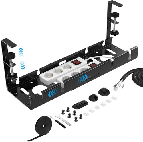 Avmvnvc Bandeja Organizador Cables Escritorio - Bandeja Cables Escritorio Retráctiles de 35CM a 53,5CM - Recoge Cables Mesa Escritorio sin Taladros - Cable Management para Hogar y Oficina