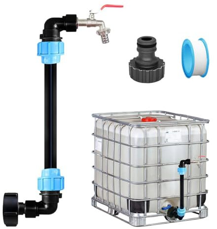 Palwin Robinet Cuve 1000L, Robinet IBC Col de Cygne de Cuve, Adaptateur IBC 3/4, Équipé de 1 Bandes Adhésives, Accessoires de Vanne pour IBC, Adapté aux Réservoirs de Stockage d'eau de Pluie