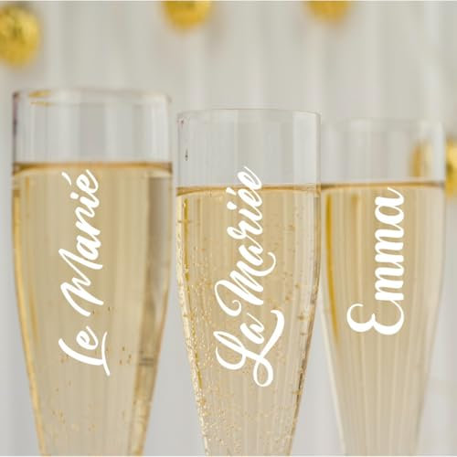 Stickers prénom personnalisé pour verres mariage, baptême, gobelet, tasse, marque place. Plusieurs lots disponibles. Couleur et police d'écriture au choix.