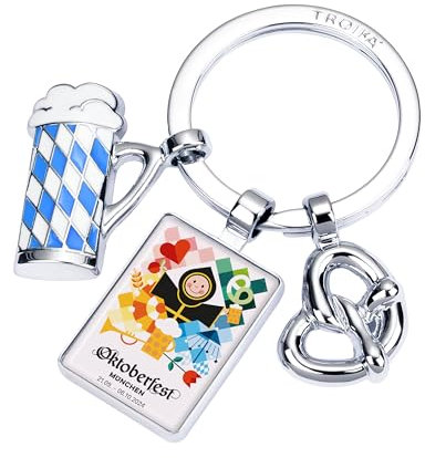 TROIKA Oktoberfest 2024 Schlüsselanhänger Mit 3 Anhängern - Bierkrug, Maß, Brezel - Geschenk Als Mitbringsel - Schlüsselring München