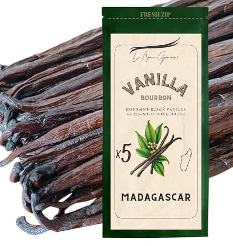 BIO - Gousses de Vanille Bourbon Bio Origine Madagascar taille XL 17-19 CM - La Noire Gourmet : Saveur Authentique et exquise ! -Sachet Fresh Zip refermable (5 Unité)