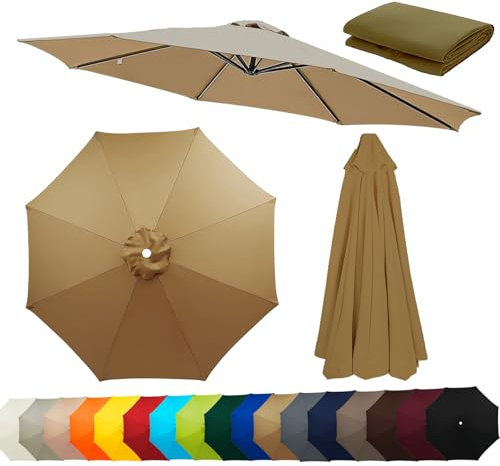 Auvent De Remplacement Pour Parasol De Terrasse 230CM 270CM 300CM, 8 Baleines Toile De Rechange Pour Parasol Déporté De Jardin, Housse De Rechange Pour Parasol De Plage(Khaki,300CM-9.8FT)