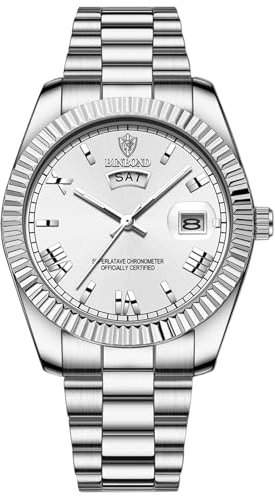 Avaner Uhren Herren Edelstahl Leuchtend: Herrenuhr mit Leuchtenden Zeigern Römischen Ziffern Datum 3ATM Wasserdicht Edelstahlarmband Analog Quarz Uhr Lässige Business Armbanduhr Geschenk für Männer