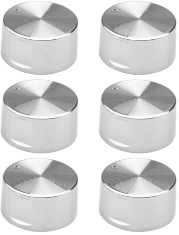 Wonvify Lot de 6 Boutons de Commande Universels en Métal Brossé pour Cuisinière à Gaz 6 mm Argenté Bouton de Poêle, Convient pour le Gaz, le Four et la Plaque de Cuisson