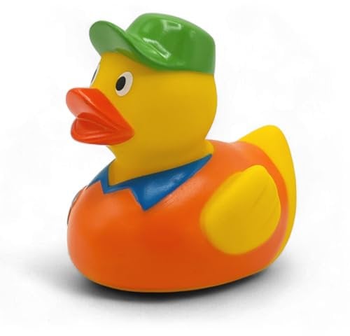 Quietscheente Hans Handwerker, eine original Badeente von SUPERLOTTI®, der Qualitätsmarke für Kinder! Nur echt in der Apfelbox!