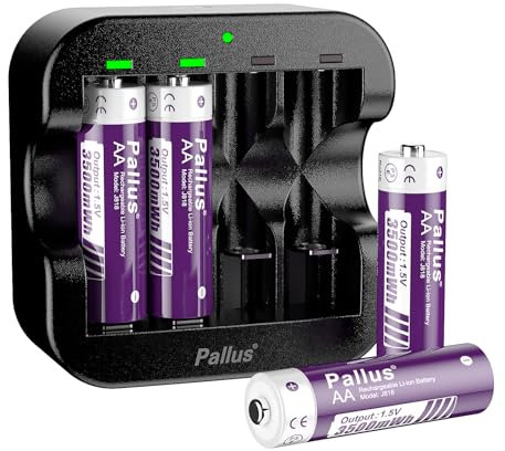 Rechargeable AA Lithium Batteries, 1.5V 3500mWh Large Capacity 4 Pack, 1500 Cycles, 2 Hours Fast Charging,Double A with 4-Slot LED Charger, Suitable for Digital Cameras, Toys
