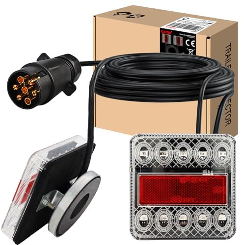 CXTM LED Anhänger Rückleuchten Set Mit Magnet und 7,5m Kabel, 12V Universelle Wasserdichte Rücklicht Anhänger Mit 7 polig Stecker für PKW, LKW, Wohnwagen und Nutzfahrzeuge (Weiß LED Rückleuchten Set)