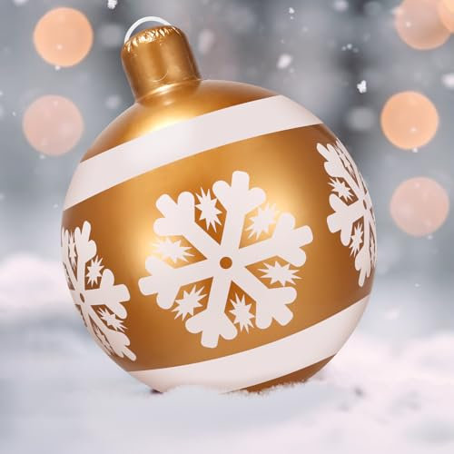 Weihnachten Aufblasbar Ball,66CM Weihnachtskugeln Outdoor Aufblasbar,Aufblasbar Weihnachtskugel,Geeignet für Weihnachtsdekoration, Heimdekoration und Gartendekoration Im Freien (Gold B