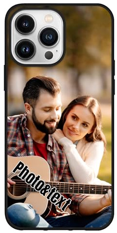 Personalisierte Handyhülle für iPhone 14 Pro Max Hülle Personalisiert Foto Bild Digital individuelles Custom Logo Text Namen Schutzhülle Silikon Schwarz Ultradünn Case Umfassender Schutz Kratzfest