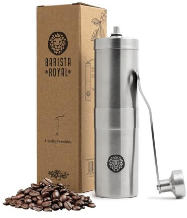 Barista Royal Stainless Steel Manual Coffee Grinder - Espresso to French Press - Ceramic Cone Grinder - Adjustable Grind Size