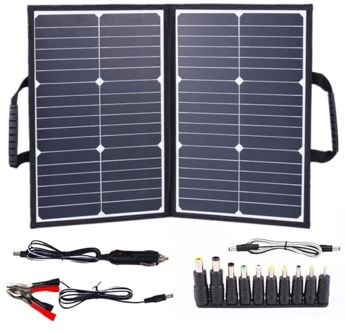 Kit de panneaux solaires portables,Chargeur solaire pliable 60 W avec pince de batterie et câble CC | Kit de panneau solaire pour camping, camping-car, marine, caméra avec 2 sorties USB