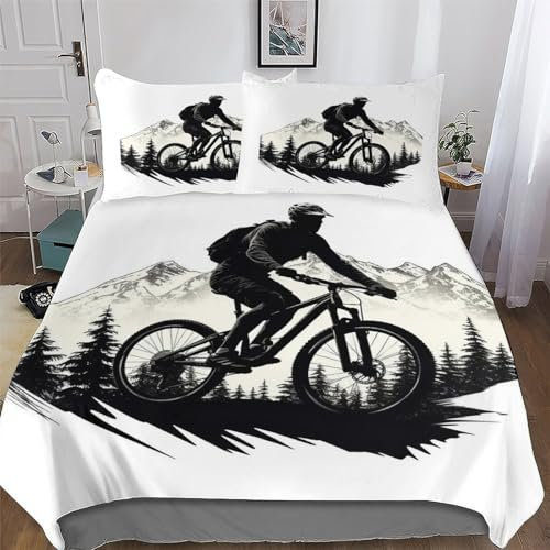 AAPZY Mountainbike Bettwäsche Set ; Bettbezüge Mit 3D Muster; Für Jungen Mädchen Atmungsaktive Microfaser Bettbezug Mit Reißverschluss Und Kissenbezug Single (135x200cm)