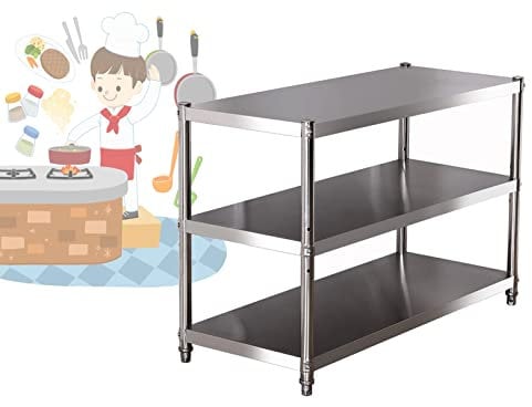 Schwerlastregal aus Edelstahl mit 3 Etagen, für Küche, Gewerbe, Büro, wasserdicht, Aufbewahrung, Arbeitstisch, Silber (90 x 40 x 80 cm)