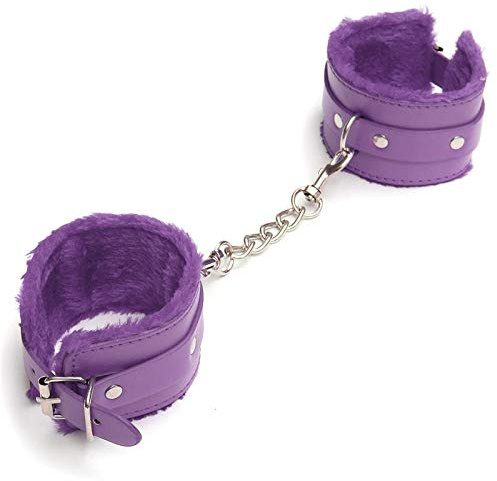 BONDAGERIE® Manette viola in ecopelle regolabili con catenina