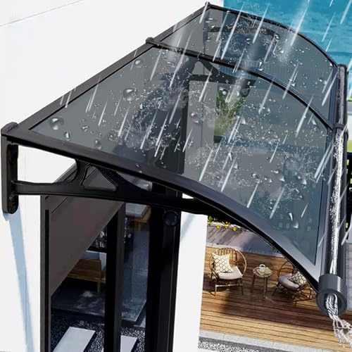 PHUSTJKL Vordach für Haustür Überdachung 60x60cm, Haustürdach Pultvordach Pultbogenvordach aus Aluminium und Polycarbonat, Türdach für draußen Sonnenschutz Regenschutz-Grau