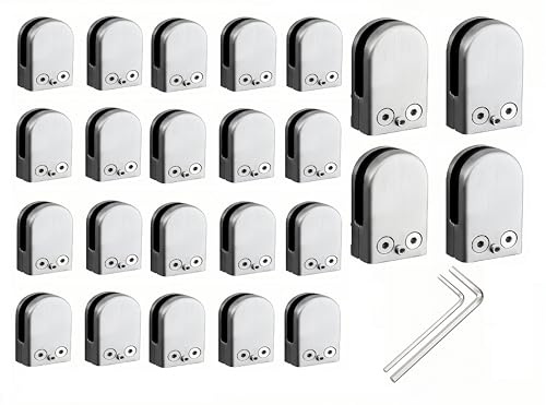 Glashalter Edelstahl 24 Stück Glasklemme Glasklemmen Glasklemmhalter spiegelhalterung glasregal halterung für 6-8mm Dicke Glas Geländer, Acrylglas und Holzböden (24Stück 6-8mm)